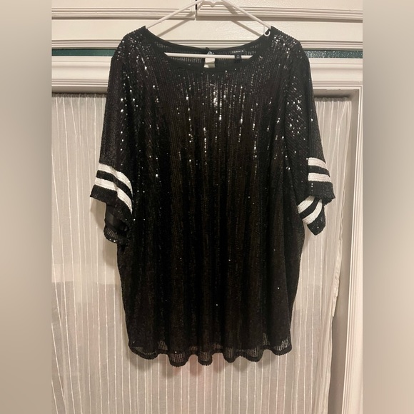 Abbey Blouse - Sequin Football Stripe Black - Picture 1 of 6
